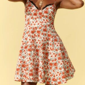 Maeve Lace-Trim Sweetheart Mini Dress by Anthropologie Red Rose Print XL NWT